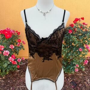Vintage brown lace corset bustier top
